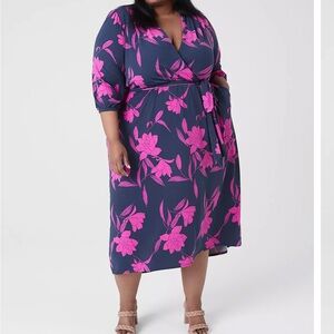 Lane Bryant Floral Navy and Pink Wrap Dress